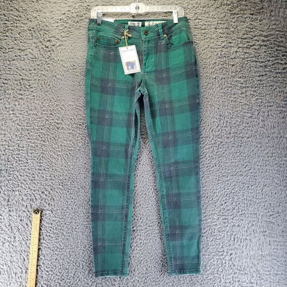 Indigo Rein Jeans Womens Size 9 Green Plaid Midrise Skinny Stretch Denim *NWT* - Picture 1 of 11